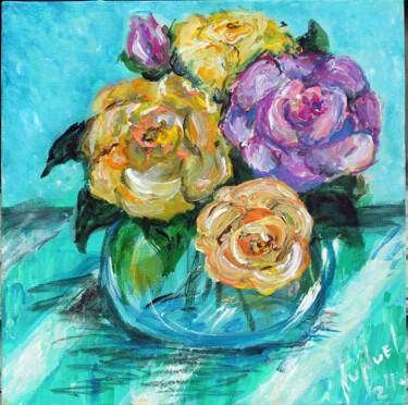 「Roses in blue vase」というタイトルの絵画 Nunuelによって, オリジナルのアートワーク, アクリル