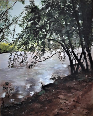 Peinture intitulée "Au fil de l'Yerres" par Nunzia Alfano Bounakhla, Œuvre d'art originale, Huile