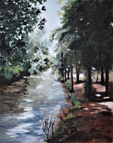 Painting titled "Bord de l'Yerres" by Nunzia Alfano Bounakhla, Original Artwork, Oil