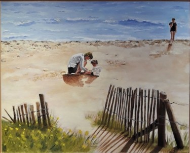 Painting titled "Jeu de plage" by Nunzia Alfano Bounakhla, Original Artwork, Oil