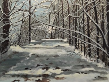 Painting titled "Sénart sous la neige" by Nunzia Alfano Bounakhla, Original Artwork, Oil