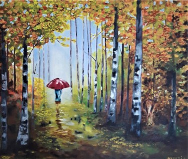 Peinture intitulée "Promenade en forêt…" par Nunzia Alfano Bounakhla, Œuvre d'art originale, Huile
