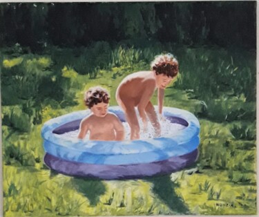 Painting titled "Jeux d'enfants" by Nunzia Alfano Bounakhla, Original Artwork, Oil