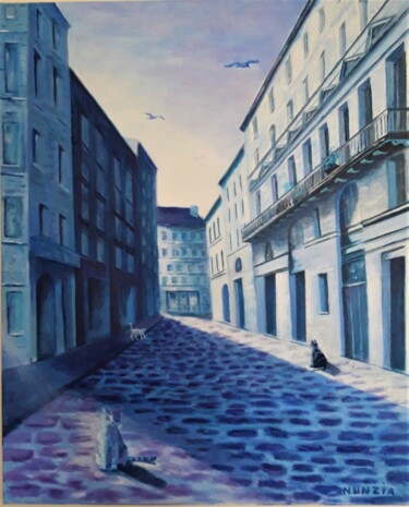 Pittura intitolato "La rue aux chats" da Nunzia Alfano Bounakhla, Opera d'arte originale, Acrilico