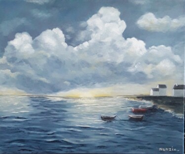 Peinture intitulée "Ciel breton" par Nunzia Alfano Bounakhla, Œuvre d'art originale, Huile