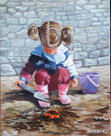 Pintura intitulada "La petite fille et…" por Nunzia Alfano Bounakhla, Obras de arte originais, Acrílico