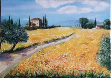 Malerei mit dem Titel "Campagne Toscane" von Nunzia Alfano Bounakhla, Original-Kunstwerk, Öl