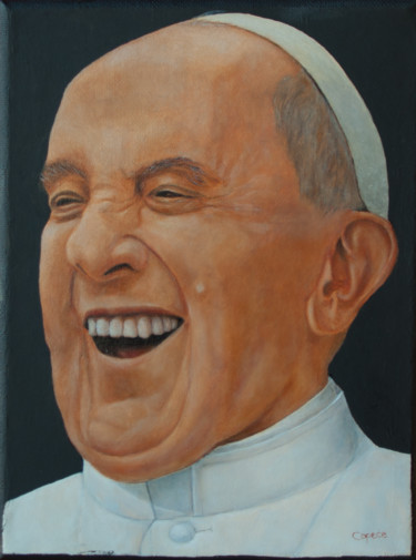 Pittura intitolato "Bergoglio ridens" da Nunzio Capece, Opera d'arte originale, Olio
