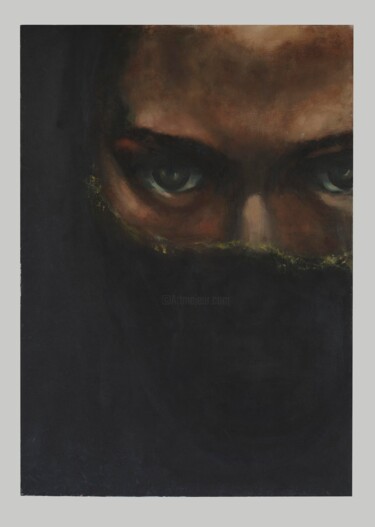 Painting titled "Behind/Sakli" by Nur Debre, Original Artwork, Oil