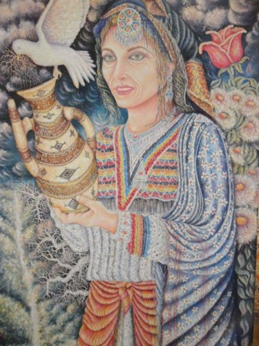Painting titled "Femme Kabyle01" by Nurdin Tamughli, Original Artwork