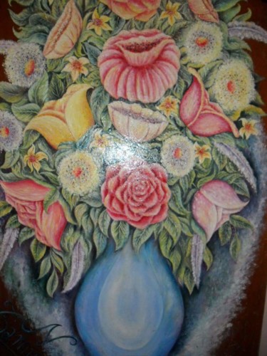 Peinture intitulée "Vas de fleurs" par Nurdin Tamughli, Œuvre d'art originale, Huile