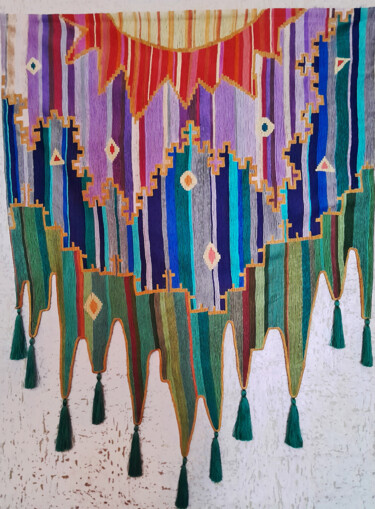 Textielkunst getiteld "Yugra sun" door Nuria Khuchasheva, Origineel Kunstwerk, Tapijtwerk