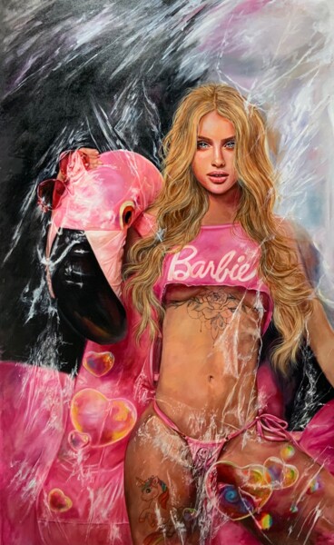 Painting titled "PLASTIC Barbie" by Nush Menna, Original Artwork, Oil