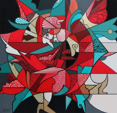Painting titled "Bird" by Mehrnoush Esmaeili, Original Artwork, Gouache Mounted on Plexiglass