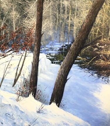 Malerei mit dem Titel "Snowy Forest" von Nusret Aktay, Original-Kunstwerk, Öl Auf Keilrahmen aus Holz montiert