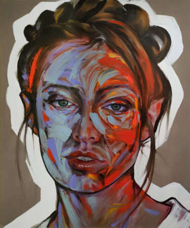 Painting titled "Character..." by Nusret Aktay, Original Artwork, Oil Mounted on Wood Stretcher frame