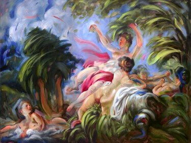 Картина под названием "The bathers..." - Nusret Aktay, Подлинное произведение искусства, Масло Установлен на Деревянная рама…