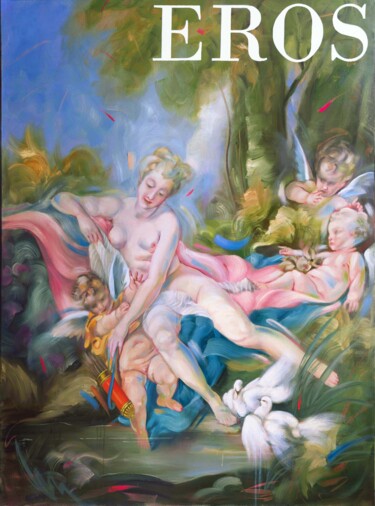 Painting titled "Venus Consoling Lov…" by Nusret Aktay, Original Artwork, Oil