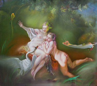Pintura titulada "Leda and swan..." por Nusret Aktay, Obra de arte original, Oleo