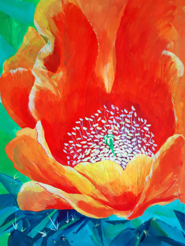 Malerei mit dem Titel "Cactus Flower Soul" von Nutis Goboika, Original-Kunstwerk, Acryl