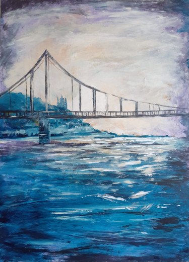 Pittura intitolato "Bridge Dnieper Kiev…" da Nutis Goboika, Opera d'arte originale, Acrilico