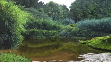 Картина под названием "Lake Views" - Nuwan Darshana, Подлинное произведение искусства, Акрил Установлен на Деревянная рама д…