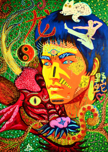 Pittura intitolato "Bruce Lee" da Nyarlathotep, Opera d'arte originale, Acrilico
