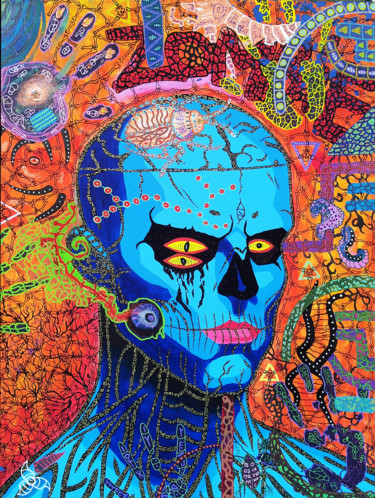 Malerei mit dem Titel "Zombie Boy" von Nyarlathotep, Original-Kunstwerk, Acryl Auf Karton montiert