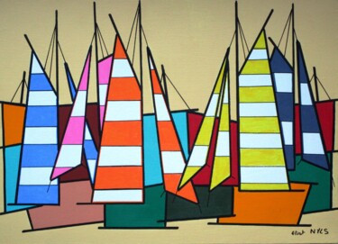 Malerei mit dem Titel "Voiles rayées sur f…" von Nyls  Eliot, Original-Kunstwerk, Acryl