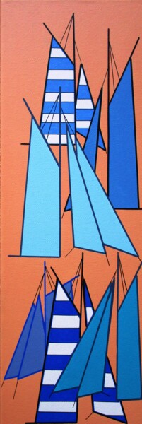 Painting titled "Voiles bleues rayées" by Nyls  Eliot, Original Artwork, Acrylic Mounted on Wood Stretcher frame