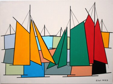 Peinture intitulée "Voiles jaune et ver…" par Nyls  Eliot, Œuvre d'art originale, Acrylique Monté sur Châssis en bois