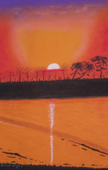 Dessin intitulée "Coucher de soleil a…" par Nyls  Eliot, Œuvre d'art originale, Pastel