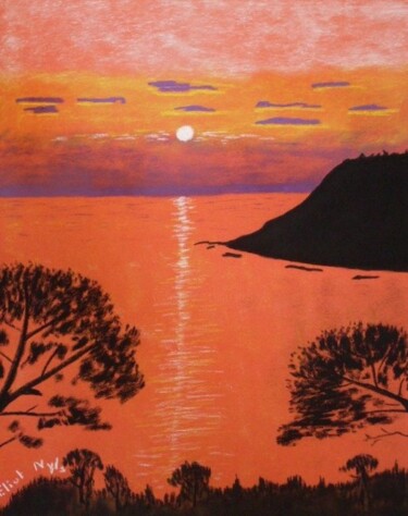 Disegno intitolato "Soleil du soir" da Nyls  Eliot, Opera d'arte originale, Pastello