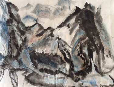 Painting titled "Montagnes" by Nyna Loupiac, Original Artwork, Ink