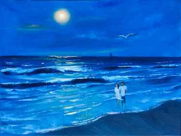 Peinture intitulée "Night Seascape Pain…" par Olga Chernetsova, Œuvre d'art originale, Huile