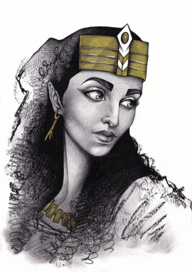 Drawing titled "Cleopatra" by O-Hido Sonia Art, Original Artwork, Pencil