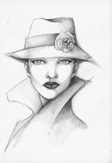 Dessin intitulée "Agente segreto" par O-Hido Sonia Art, Œuvre d'art originale, Stylo à bille