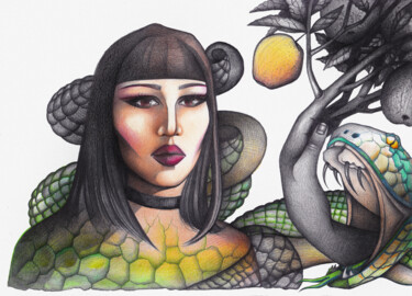 Disegno intitolato "Eva" da O-Hido Sonia Art, Opera d'arte originale, Matite colorate