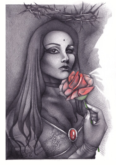 Σχέδιο με τίτλο "Rose" από O-Hido Sonia Art, Αυθεντικά έργα τέχνης, Γραφίτης