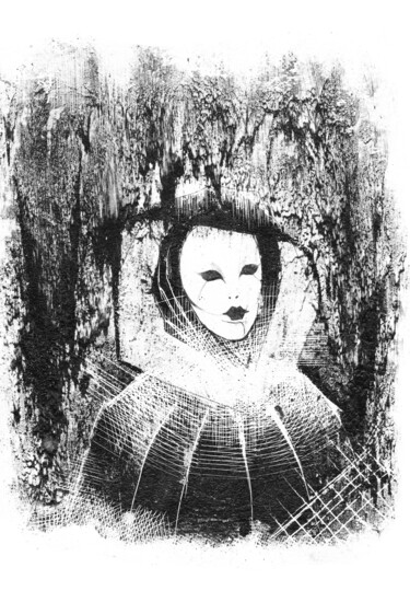 Dibujo titulada "Maschera" por O-Hido Sonia Art, Obra de arte original, Tinta