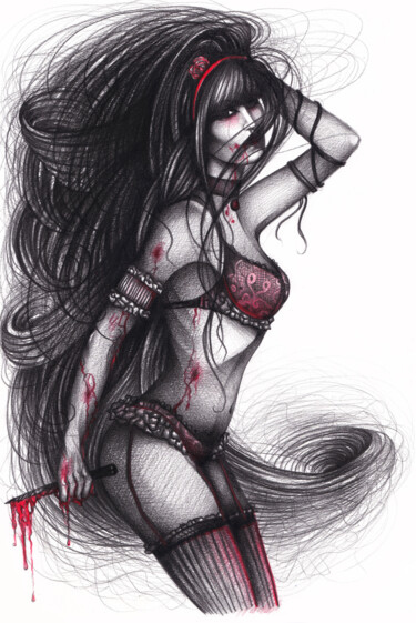 Рисунок под названием "Black hole hair" - O-Hido Sonia Art, Подлинное произведение искусства, Карандаш