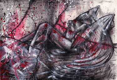 Рисунок под названием "Angel in hell" - O-Hido Sonia Art, Подлинное произведение искусства, Карандаш
