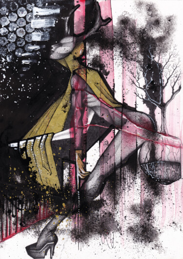 Peinture intitulée "Deer woman" par O-Hido Sonia Art, Œuvre d'art originale, Crayon