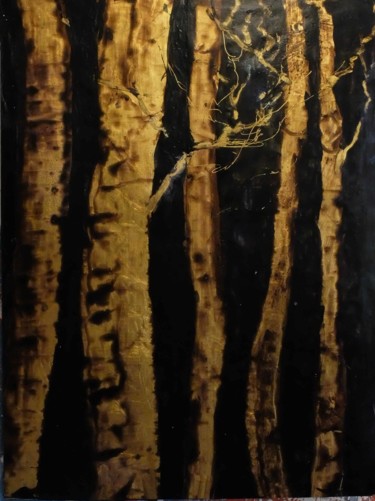 Schilderij getiteld "les arbres dorés" door Odile Jacenko, Origineel Kunstwerk, Olie