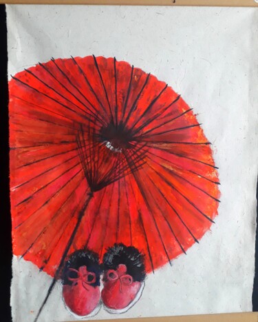 绘画 标题为“l'ombrelle rouge” 由Odile Jacenko, 原创艺术品, 水粉 安装在木板上