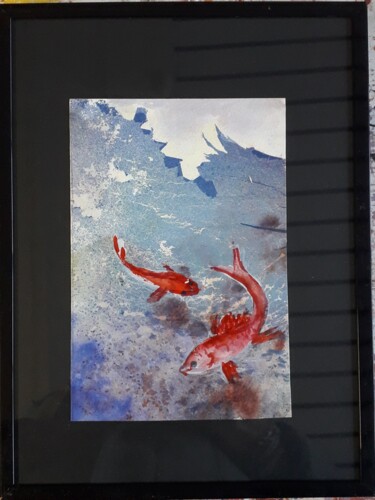 Painting titled "les petits poissons" by Odile Jacenko, Original Artwork, Ink Mounted on Other rigid panel