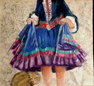 Painting titled "La jupe chinoise" by Odile Jacenko, Original Artwork, Gouache Mounted on Wood Stretcher frame