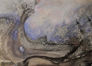 Painting titled "La vague" by Odile Jacenko, Original Artwork, Ink Mounted on Other rigid panel