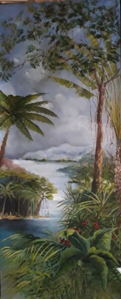 Painting titled "Paysage tropical" by Odile Jacenko, Original Artwork, Oil
