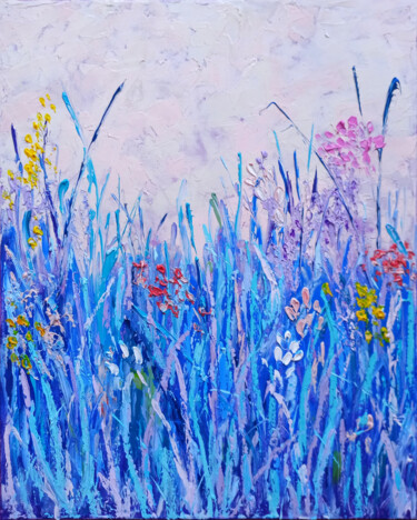 Painting titled "Flower meadow" by O. Motik, Original Artwork, Oil